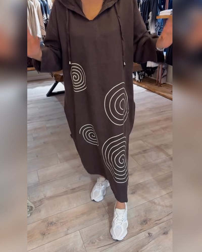 Kleid Mit Kapuze Langarm Weit