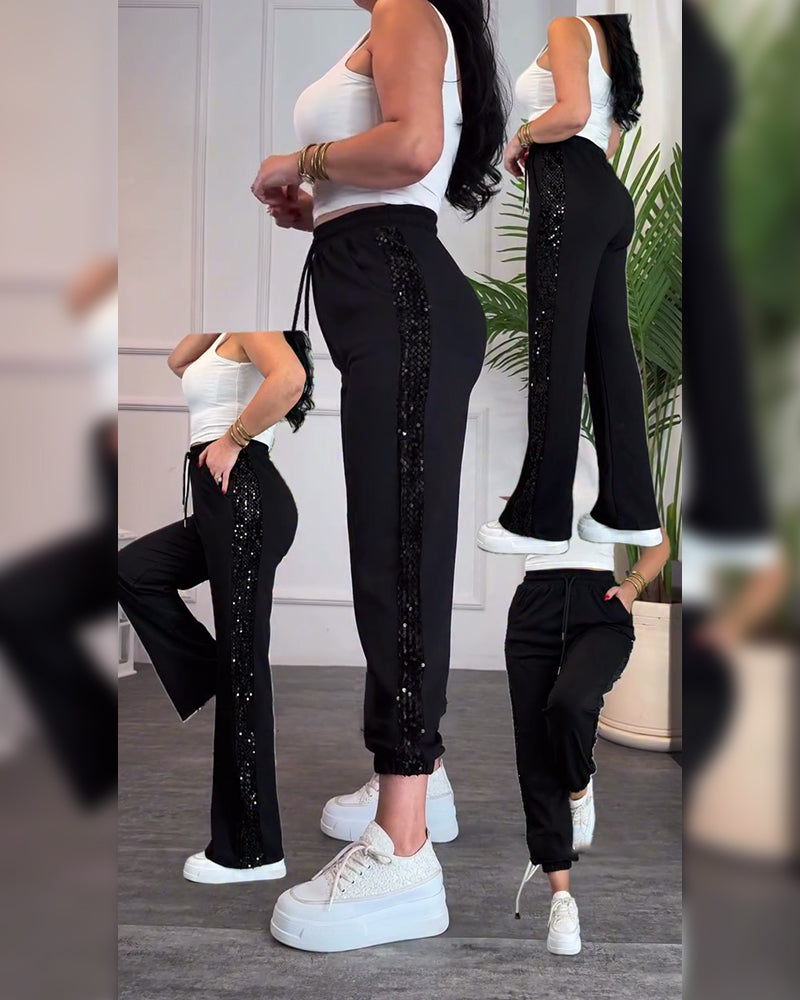 Hose mit Kordelzug Pailletten Track
