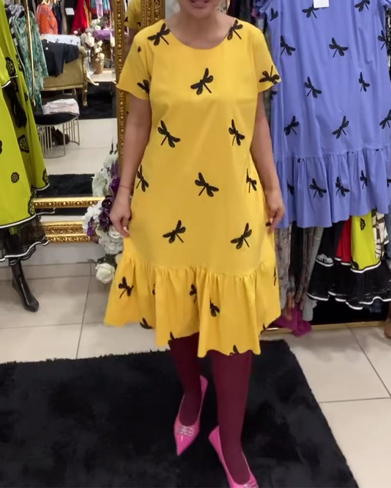 Kleid Rundhals Schmetterlingsdruck