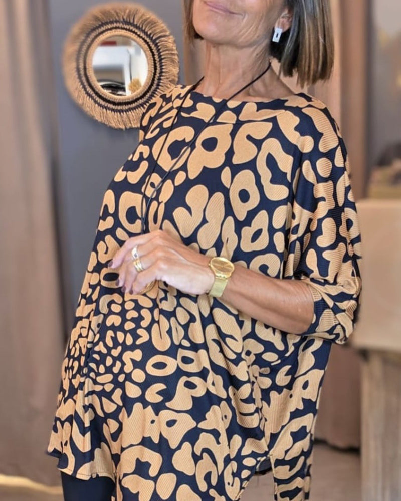 Bluse Runder Hals Fledermausärmel Druck