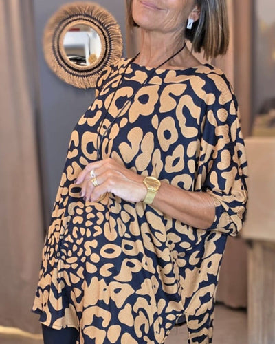 Bluse Runder Hals Fledermausärmel Druck