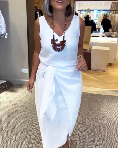 Kleid Ärmellos V-Ausschnitt Uni-Farben