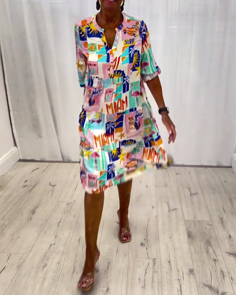 Kleid V-Ausschnitt Bedruckt