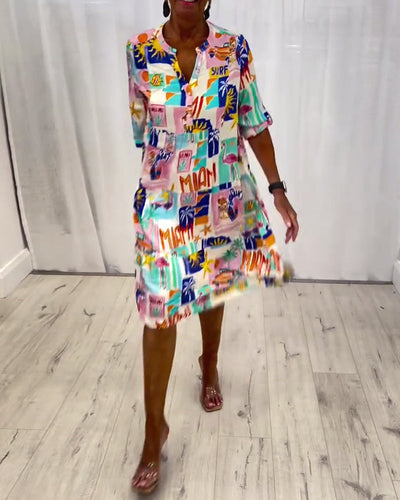 Kleid V-Ausschnitt Bedruckt