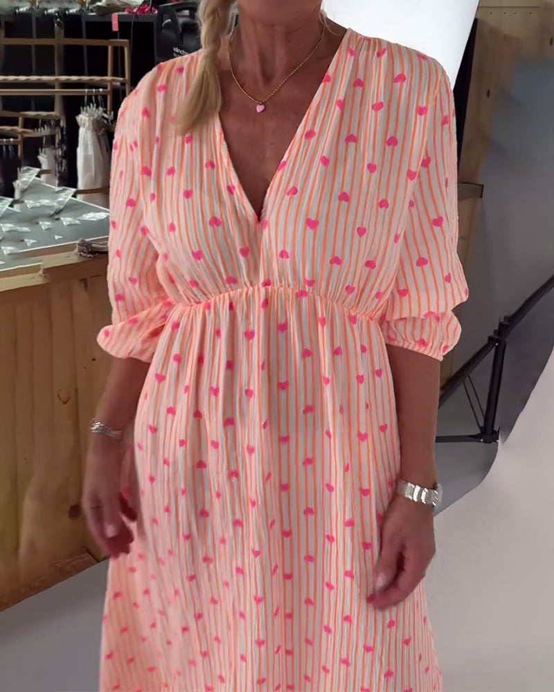 Kleid Elegant V-Ausschnitt Herzmuster