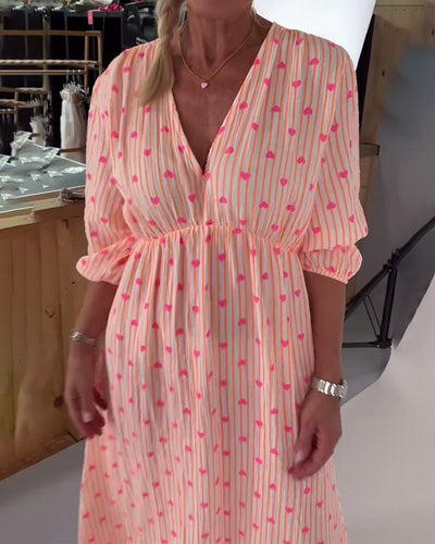 Kleid Elegant V-Ausschnitt Herzmuster