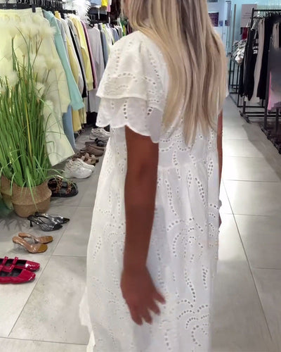 Kleid Reverskragen Einfarbig Blütenärmel