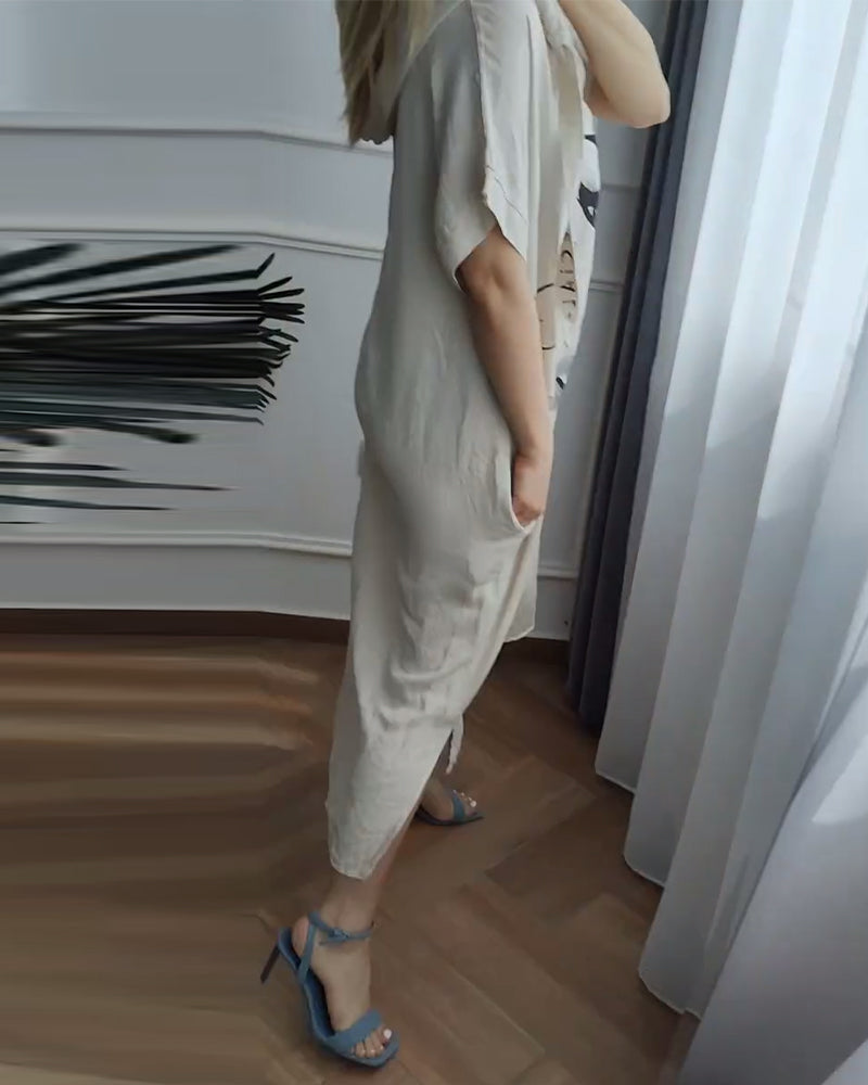 Kleid mit Kapuze Bedruckt Locker Geschnitten