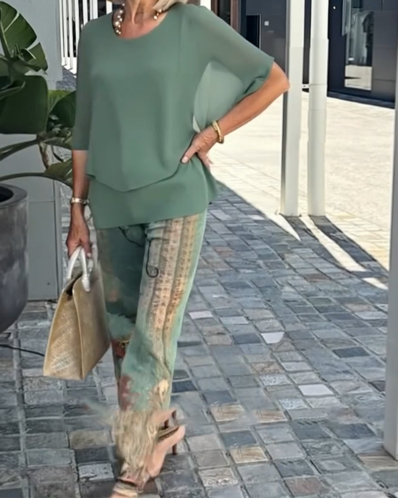 Set Fashion Bedruckte Gerade Hose