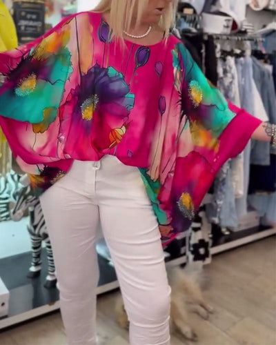 Bluse Fledermausärmel Halber Ärmel Druck