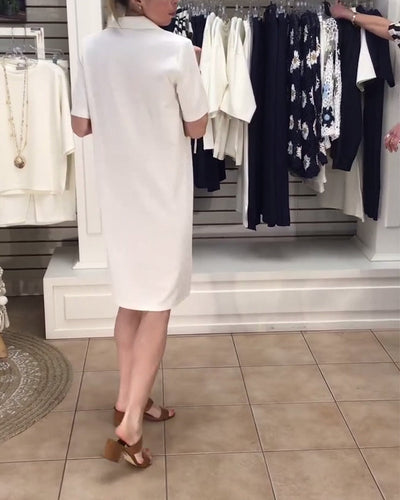 Kleid Kragen Einfarbig Sportlich Polo