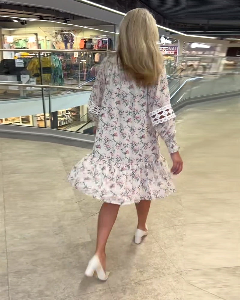 Kleid Laternenärmel Blumen Langarm