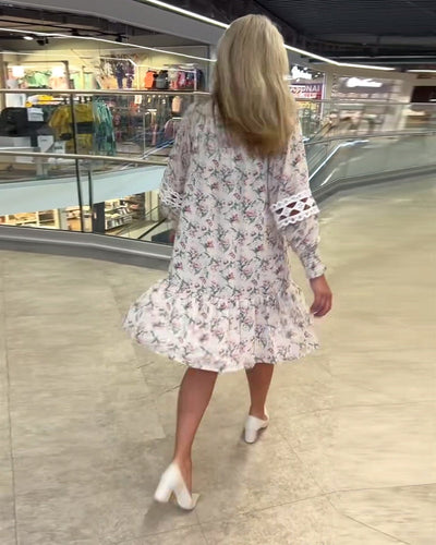 Kleid Laternenärmel Blumen Langarm