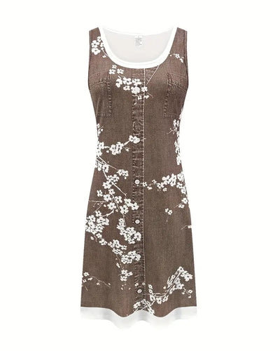 Kleid Lässig Ärmlos Weste Print