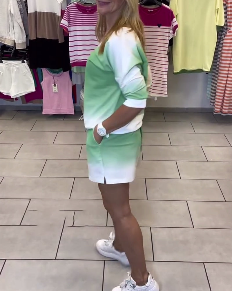 Set Langarm V-Ausschnitt Farbverlauf Sport