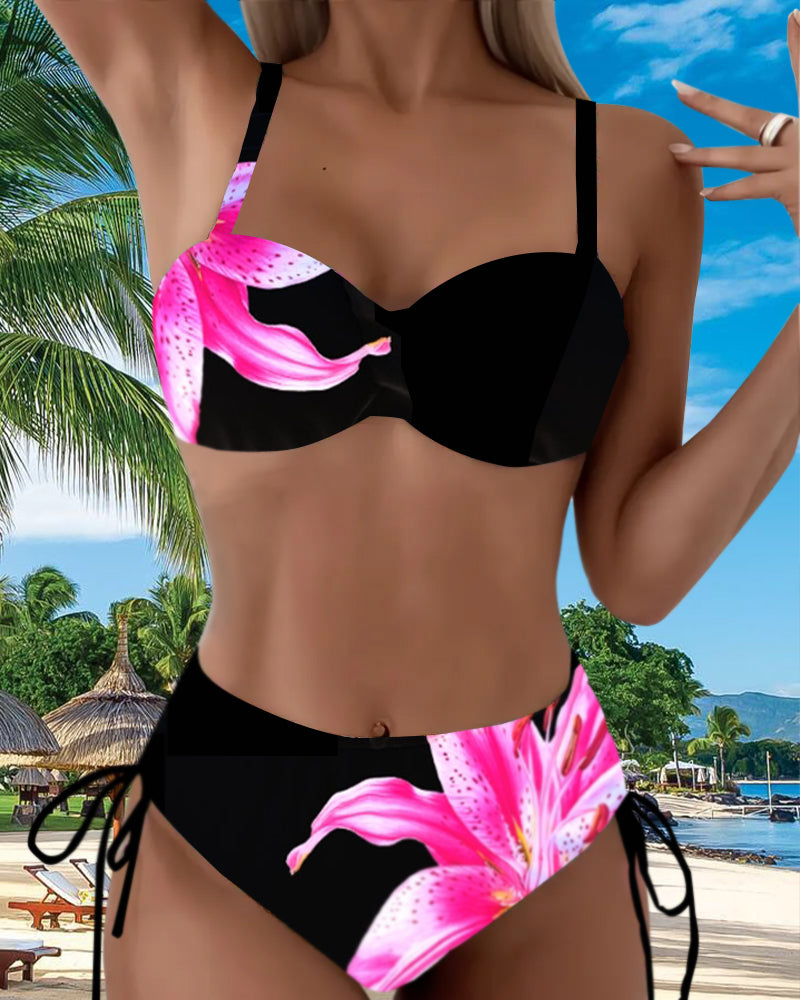 Bikini Dreieck Schnürung Blumenmuster