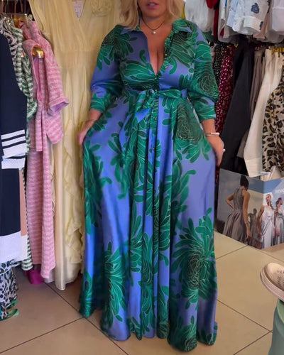 Kleid Langarm V-Ausschnitt tailliert Swing