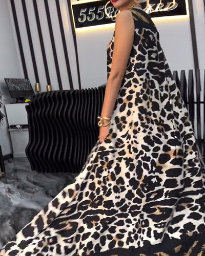 Kleid Elegant Ärmellos Leopardenprint