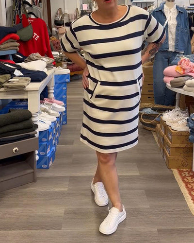 Kleid Rundhals Kurzarm Gestreift