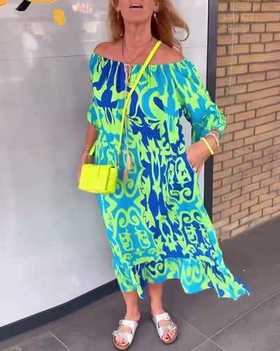 Kleid Glockenärmel Urlaubsdruck