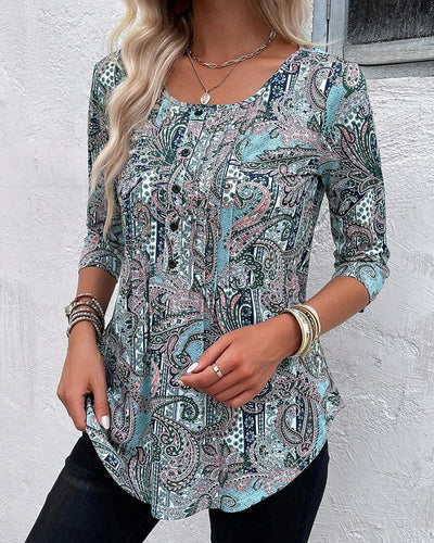 Bluse Dreiviertelarm Vintage Druck
