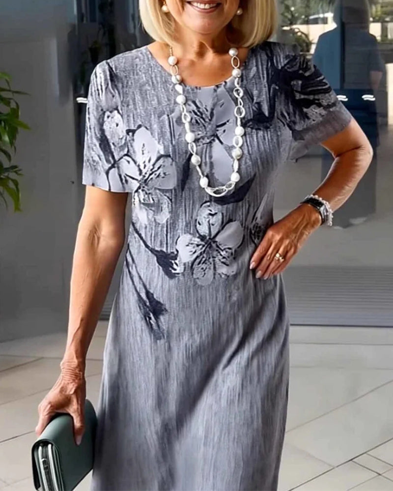 Kleid mit Rundhalsausschnitt kurzarm bedruckt