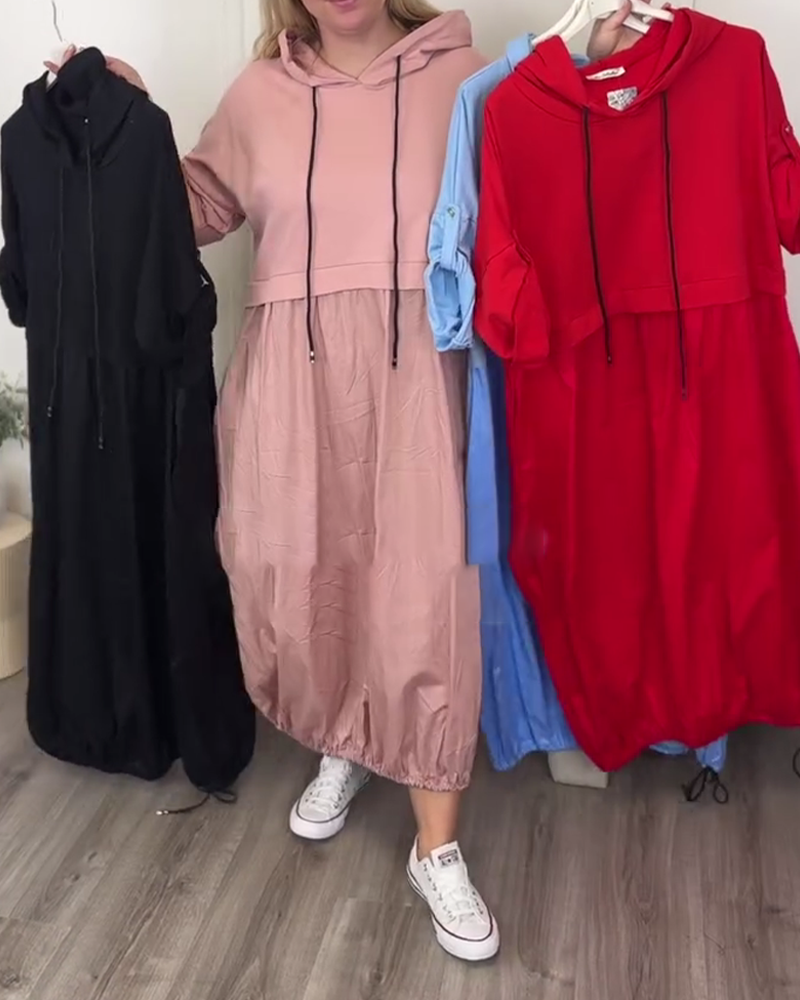 Kleid Mit Kapuze Laterne Paneliert Casual
