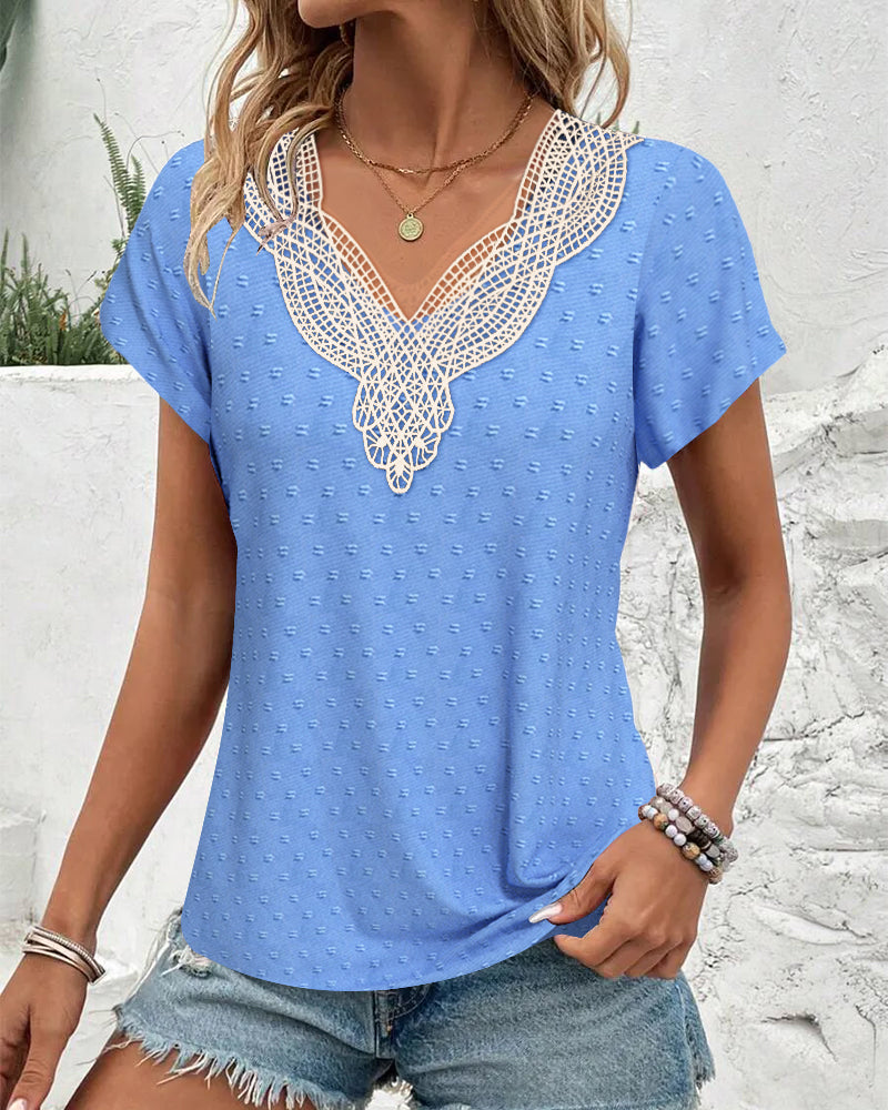 Bluse 3D Blumen Stickerei Kurzarm