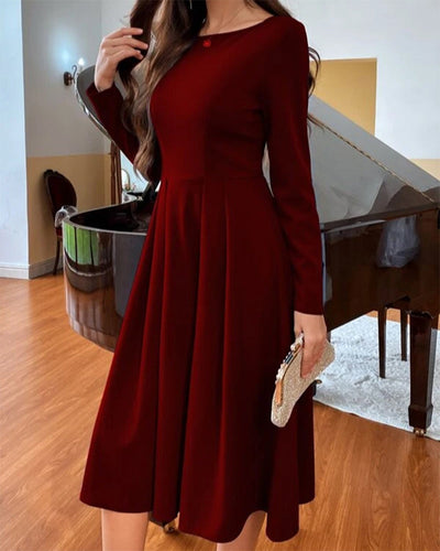 Heidi-Mode | Einfarbiges Kleid mit Rundhalsausschnitt und Langen Ärmeln