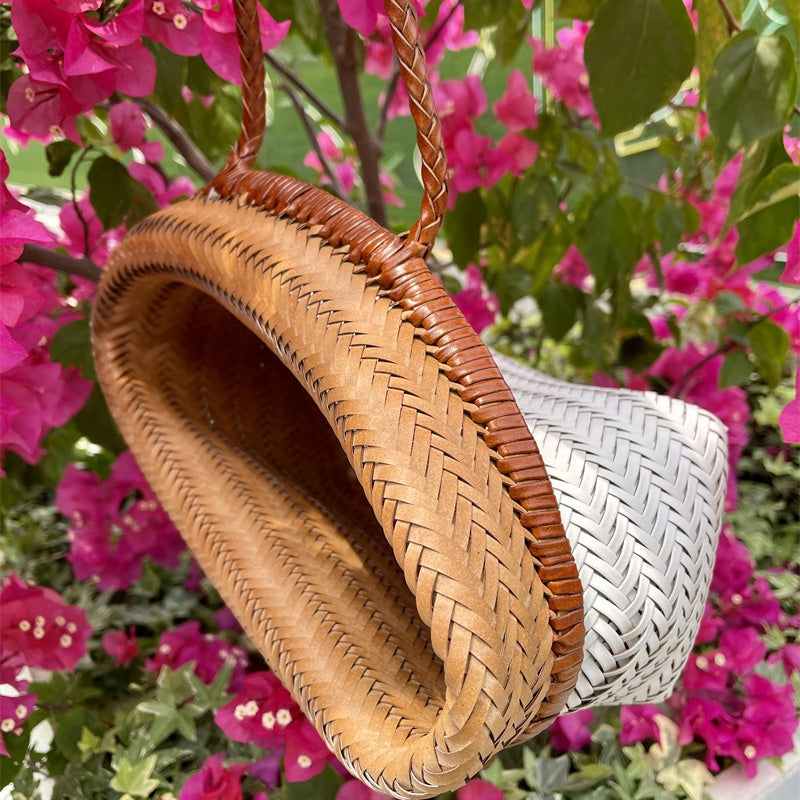 Elna | Große handgeflochtene Tragetasche aus veganem Leder – Rustikaler Shopper