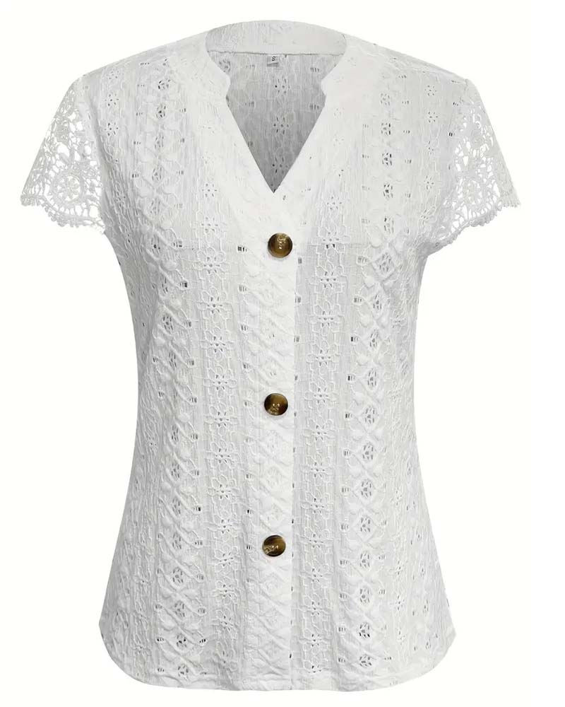 Bluse Unifarben Ausgehöhlt Kurzärmelig