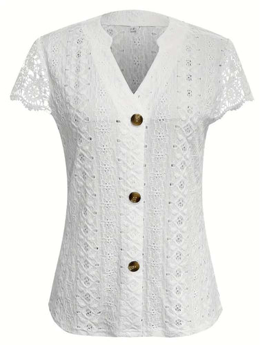 Bluse Unifarben Ausgehöhlt Kurzärmelig