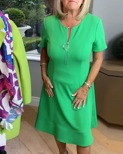 Kleid Halbreißverschluss Temperament Kurzarm