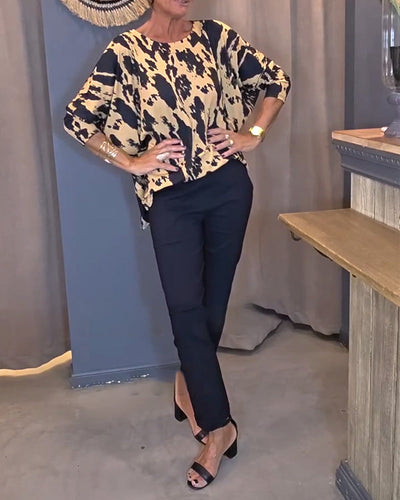 Bluse Rundhalsausschnitt Bedruckt Schlitz