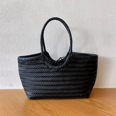 Lena | Braun Geflochtene Leder-Shopper – Rustikal & Stilvoll