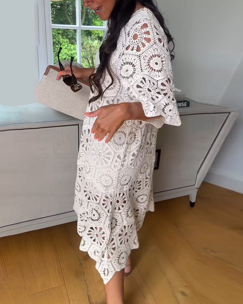 Kleid Aus Baumwolle Mit Lochmuster Und Halblangen Ärmeln