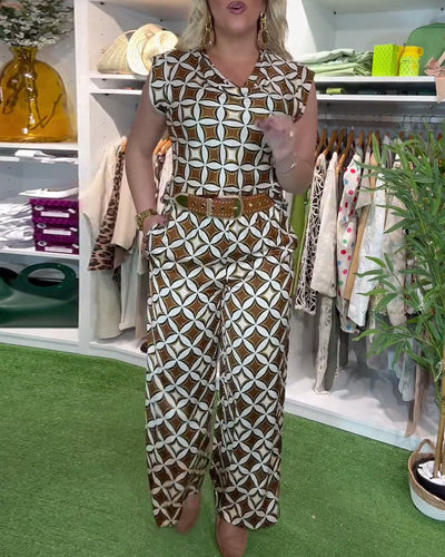 Anzug Modisch Rundhals Bedruckte Weitbein-Hose