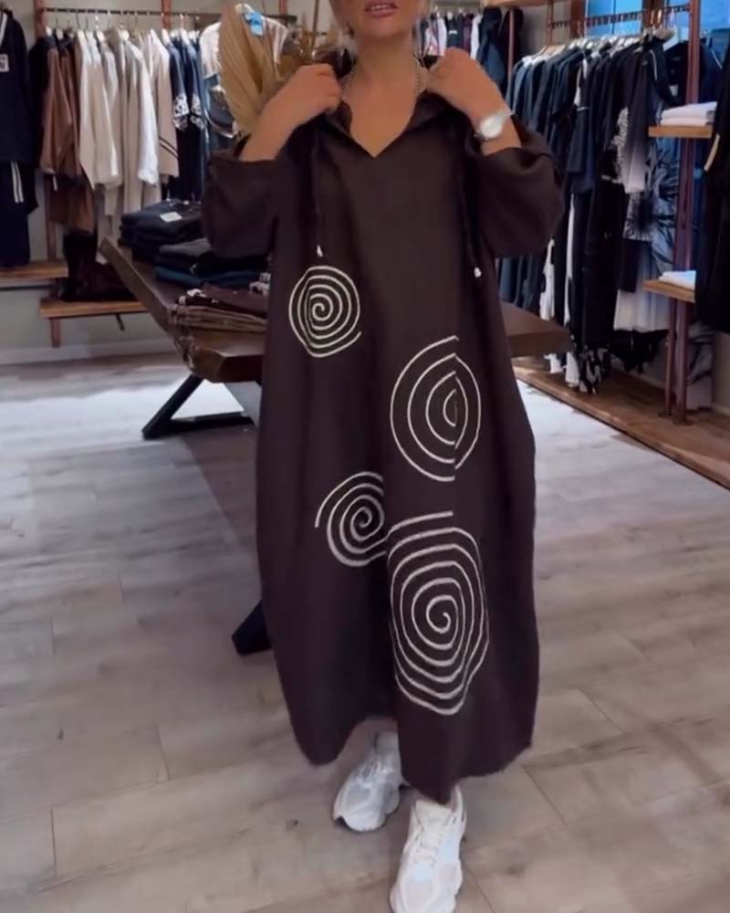 Kleid Mit Kapuze Langarm Weit