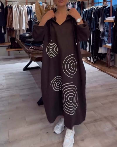 Kleid Mit Kapuze Langarm Weit