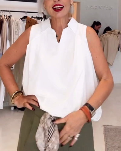 Bluse Ohne Ärmel Revers Locker