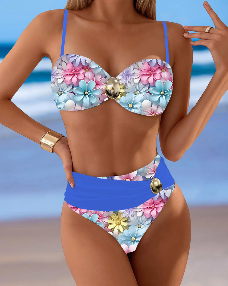 Badeanzug Sexy Gedruckter BH Kontrast