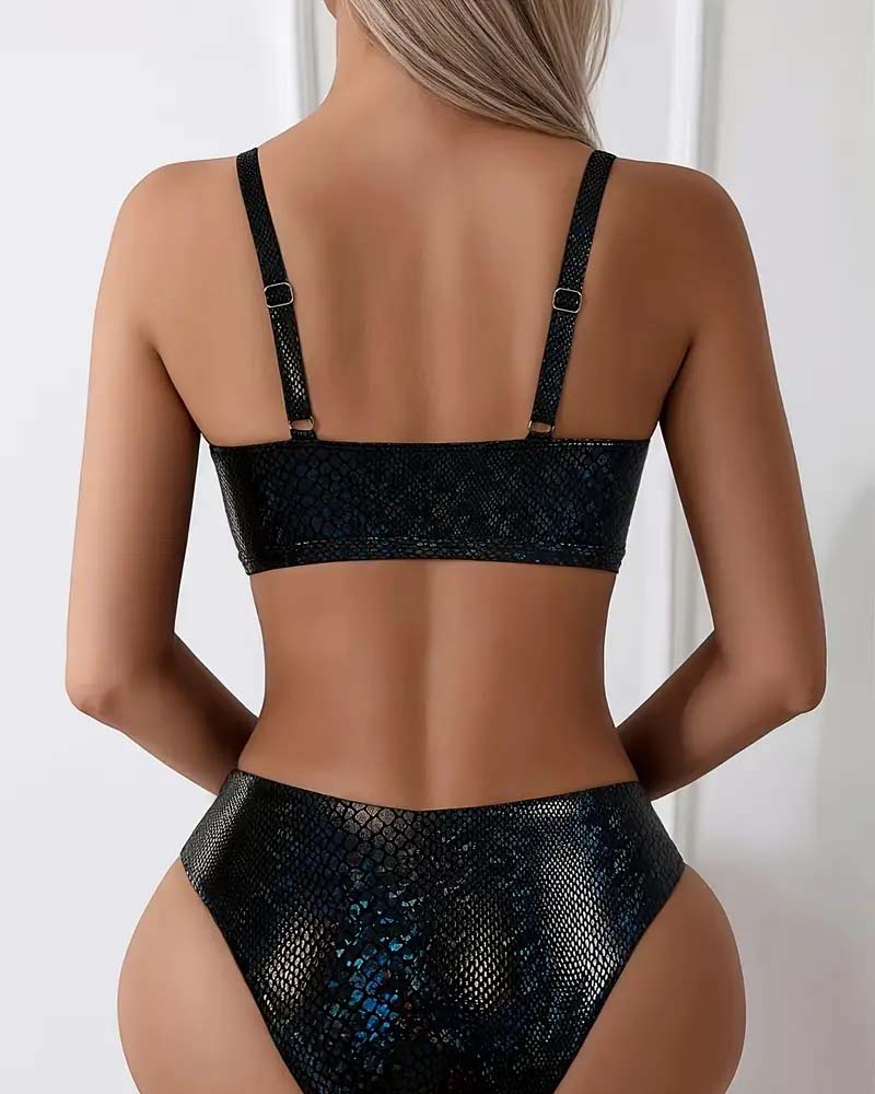 Bikini Schlangenprint Brustbinde Hohe Taille Dreieck