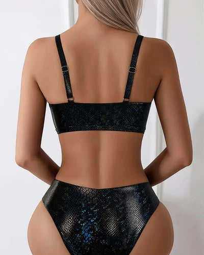 Bikini Schlangenprint Brustbinde Hohe Taille Dreieck