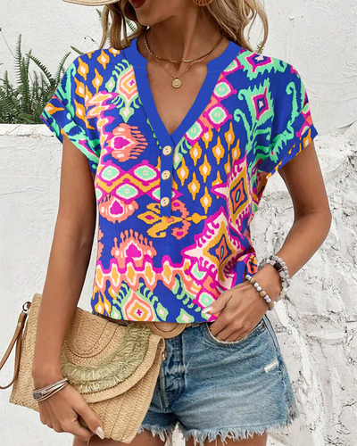 Bluse V-Ausschnitt Bedruckt Lässig