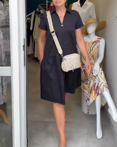 Kleid Revers Halbreißverschluss Uni A-Linie