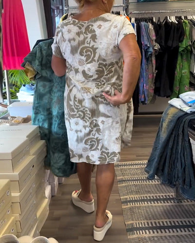 Kleid Rundhalsausschnitt Bedruckt Kurzärmelig Shift