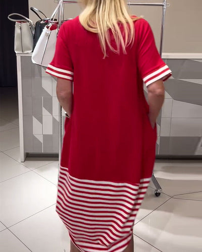 Kleid Kontraststreifen Kurzärmlig Casual