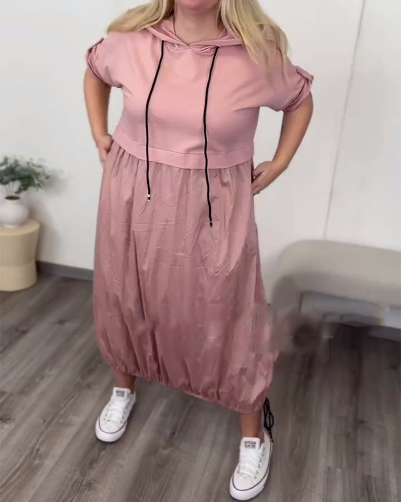 Kleid Mit Kapuze Laterne Paneliert Casual