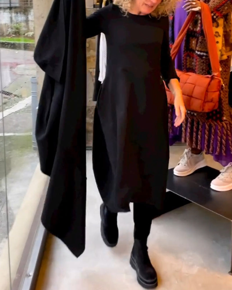 Clara - Schwarzes Midi-Kleid mit Taschen