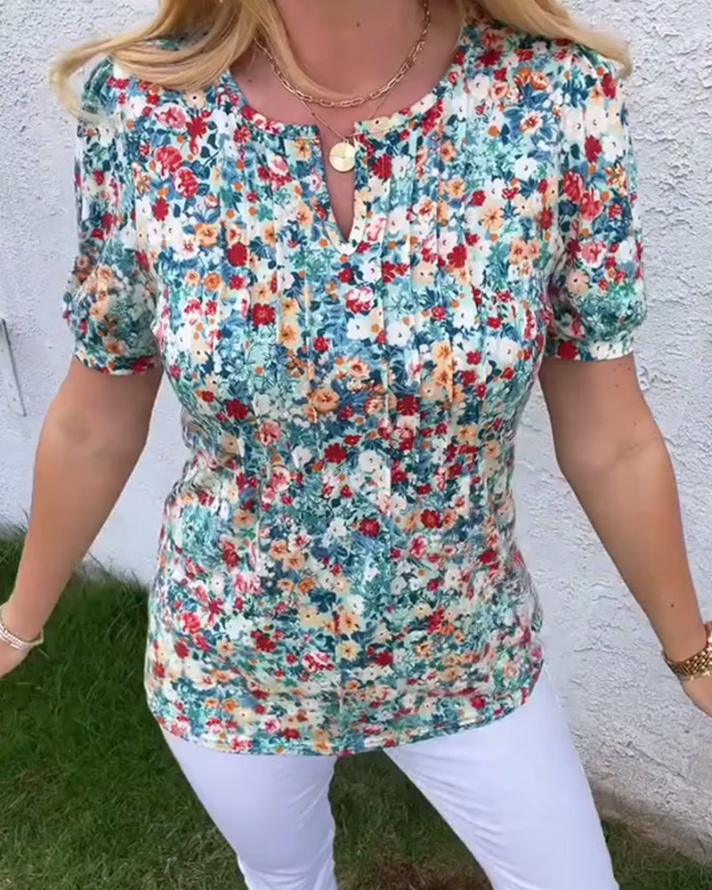 Bluse kurzarm blumenmuster plissiert